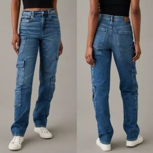 American Eagle Super High Rise Baggy Straight Cargo Jeans Size 8
